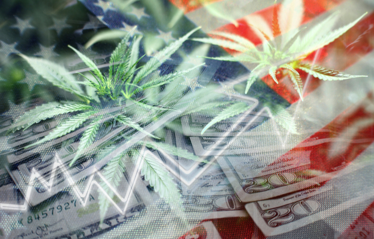 Marijuana Stocks List overlaying the U.S. flag