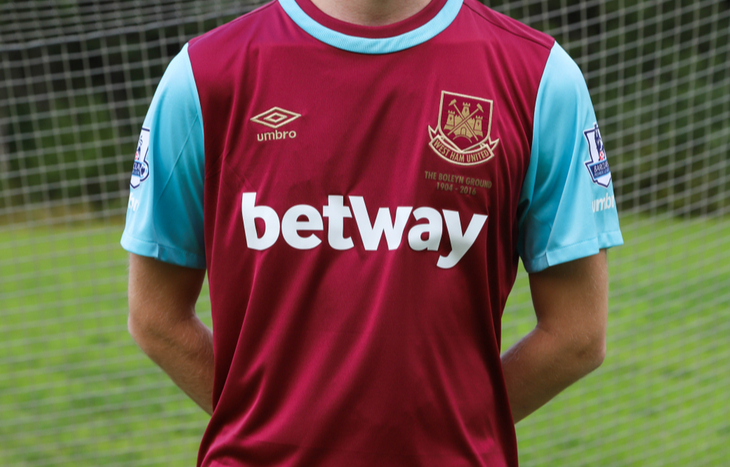 Although there isn't a Betway IPO, the sports betting platform's parent company is offering a Super Group IPO. Betway has partnerships with sports teams, such as the West Ham United UK football team, whose jersey says "betway" in the photo.