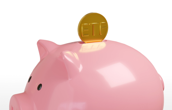 A piggy bank holding onto penny stock ETFs