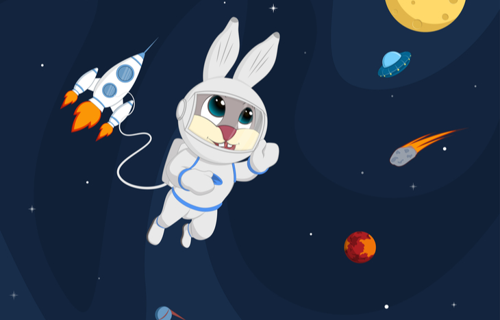 An illustration of Rocket Bunny crypto heading to the moon.
