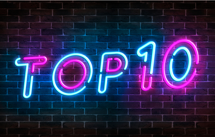 Top 10 Cryptocurrencies written in neon.