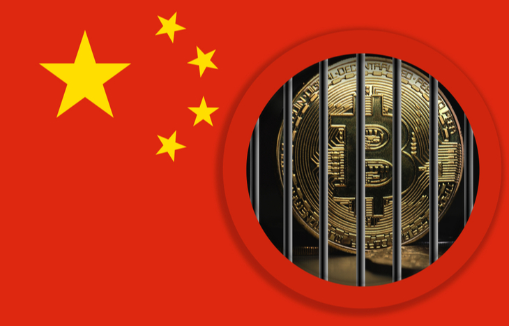 Illustration of the China bans crypto ruling with Bitcoin in jail