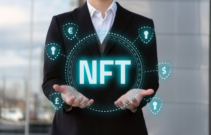 Investor holding the possibilities of NFT stocks in his hands.