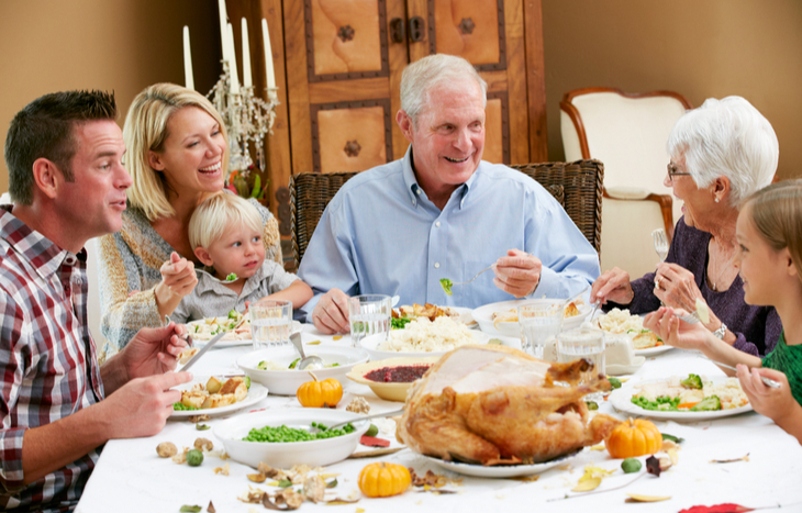Reviewing Thanksgiving stocks during a Thanksgiving family meal