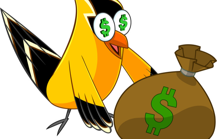 An illustration of a bird with money representing the Goldfinch protocol.