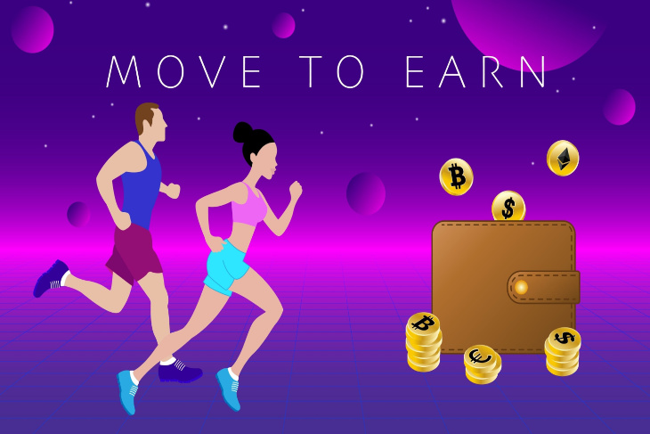 Illustration of a couple earning MoveZ crypto by exercising.