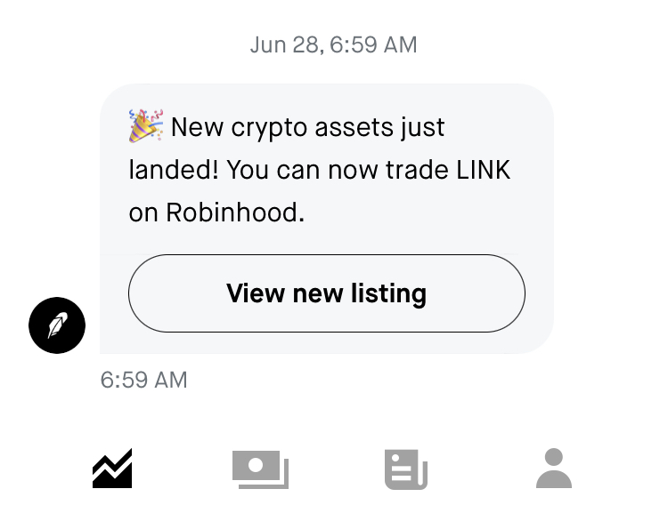 Screenshot of the message that Robinhood sent to its users.